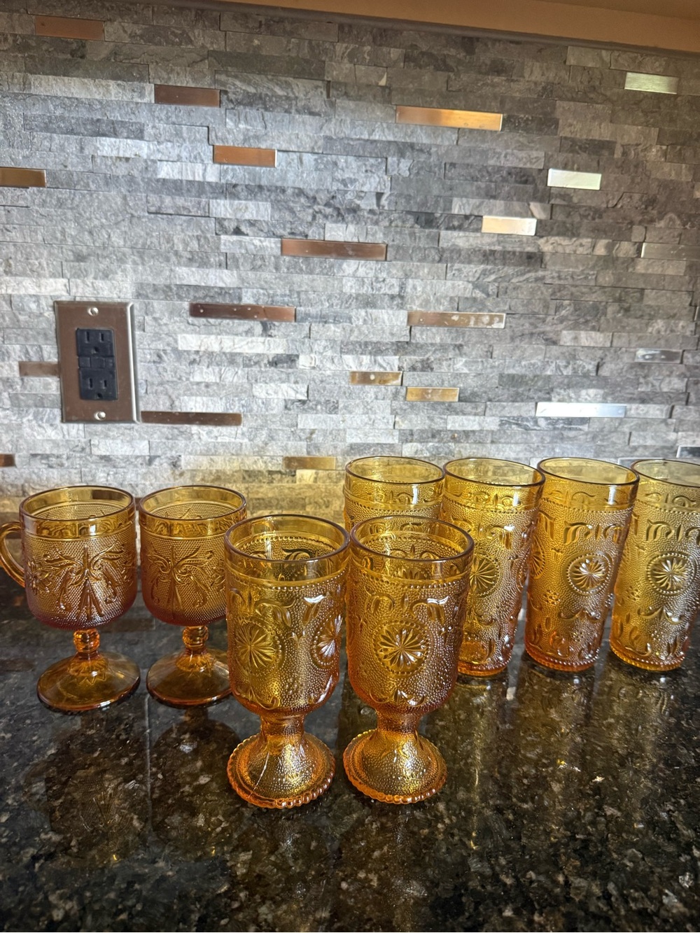 Vintage Amber Tiara Indiana Glass Vaiety of 8 Glasses